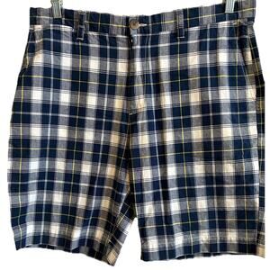 Y2K Plaid Golf Shorts Men 36 Preppy Coastal Chino Flat Front Pockets Academia